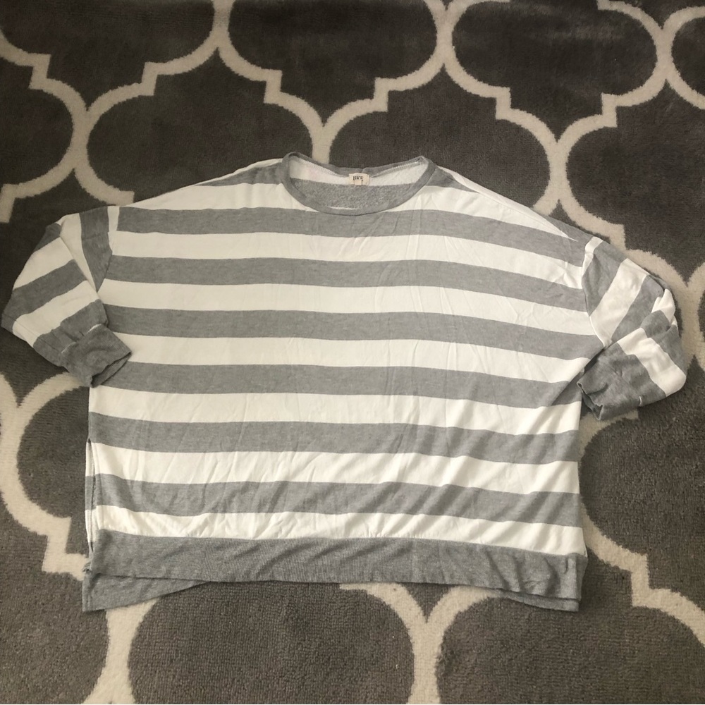 BKE Buckle Shirt Womens Large Striped 3/4 Sleeve Soft Cozy Slit Side Top